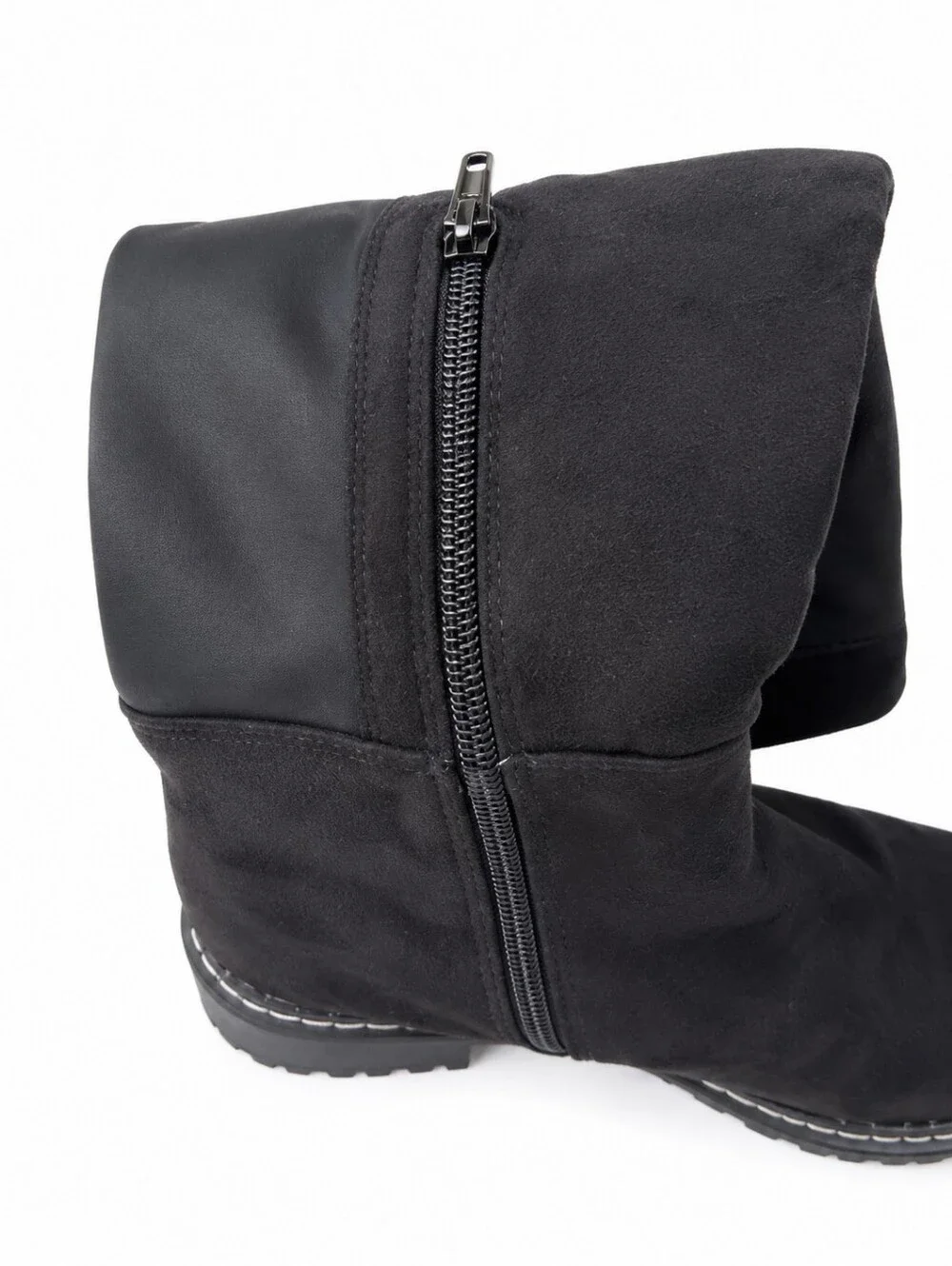 Esprit Black Suede Slouch Boots Lug Sole Zip Mid Calf Grunge Moto Y2K Size 6.5